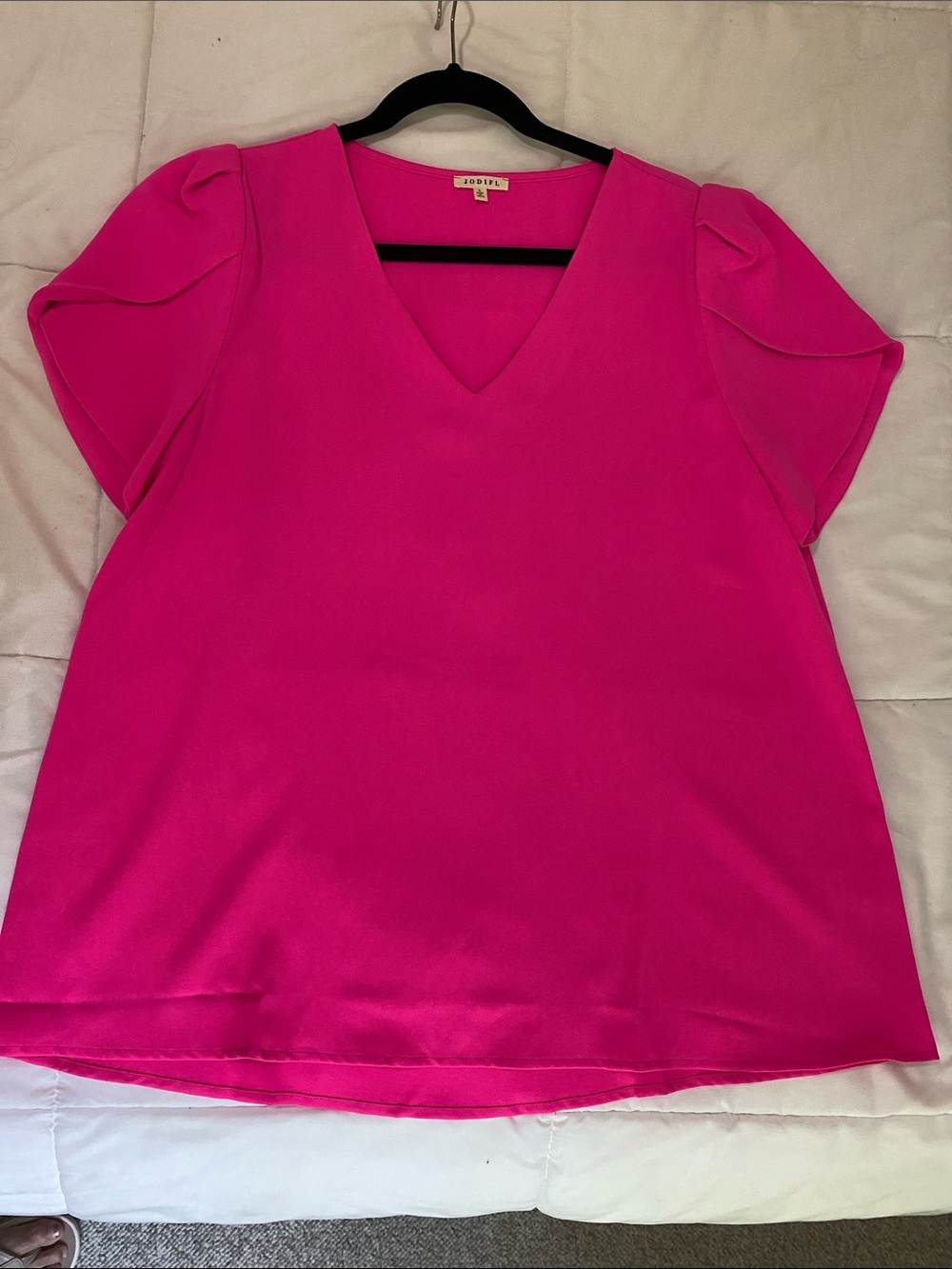 JODIFL Hot Pink V-Neck Flutter Sleeve Blouse